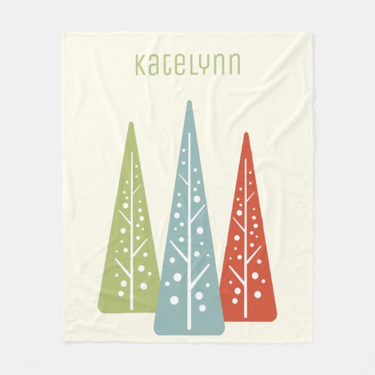 中世紀のモダンクリスマスの木パーソナライズされた材 フリースブランケット (正面)