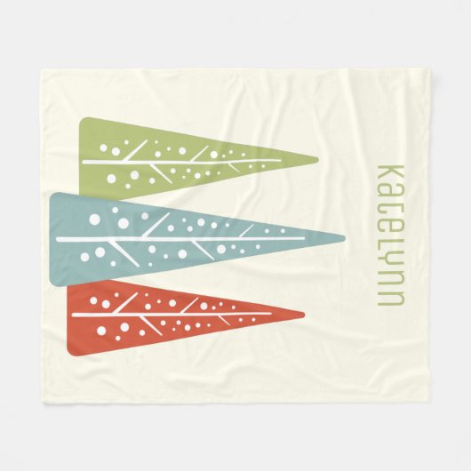 中世紀のモダンクリスマスの木パーソナライズされた材 フリースブランケット (正面(横))