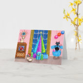 中世紀のモダンクリスマス原爆の時代の猫テレビ カード (黄色い花)