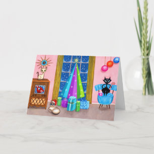 中世紀のモダンクリスマス原爆の時代の猫テレビ カード