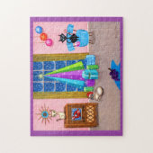 中世紀のモダンクリスマス原爆の時代の猫テレビ ジグソーパズル (縦)