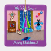 中世紀のモダンクリスマス原爆の時代の猫テレビ セラミックオーナメント (裏面)