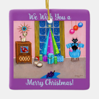 中世紀のモダンクリスマス原爆の時代の猫テレビ セラミックオーナメント