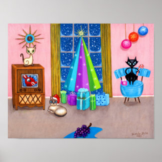 中世紀のモダンクリスマス原爆の時代の猫テレビ ポスター