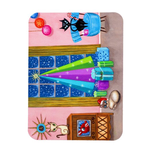 中世紀のモダンクリスマス原爆の時代の猫テレビ マグネット (縦)