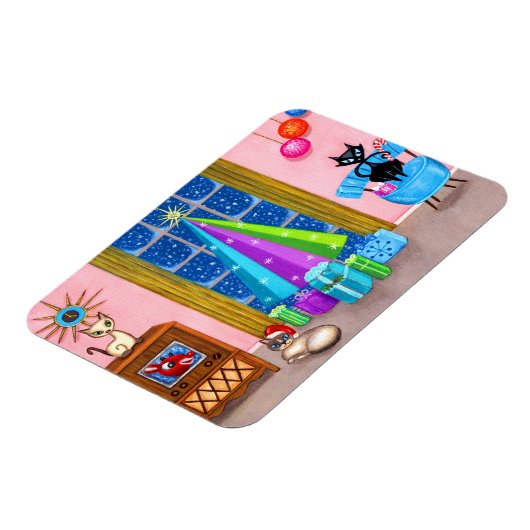 中世紀のモダンクリスマス原爆の時代の猫テレビ マグネット (左側)