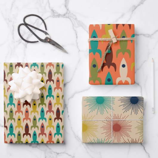 中世紀のモダン宇宙時代パターン ラッピングペーパーシート (正面)