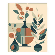 中世紀のモダン抽象芸術花瓶と植物