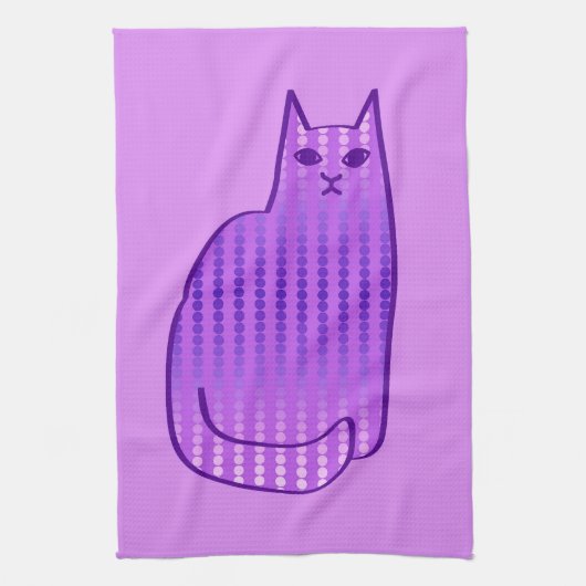中世紀のモダン猫、蘭、紫 キッチンタオル (縦)