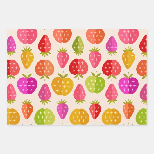 中世紀のリンゴとイチゴカラフル ラッピングペーパーシート (正面)