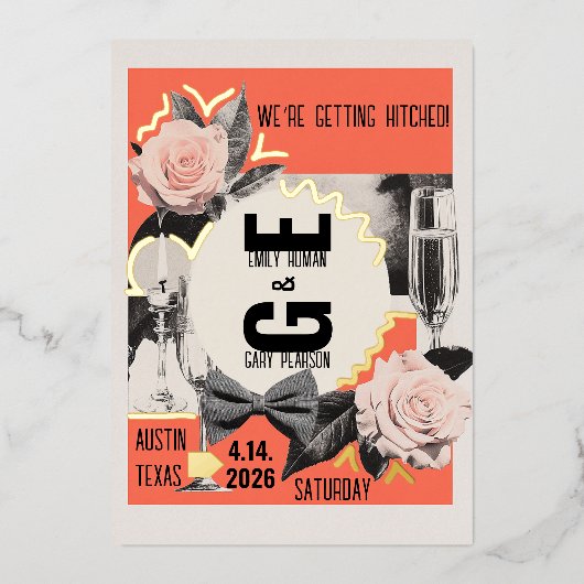 中世紀のヴィンテージコラージュ 箔招待状 (正面)