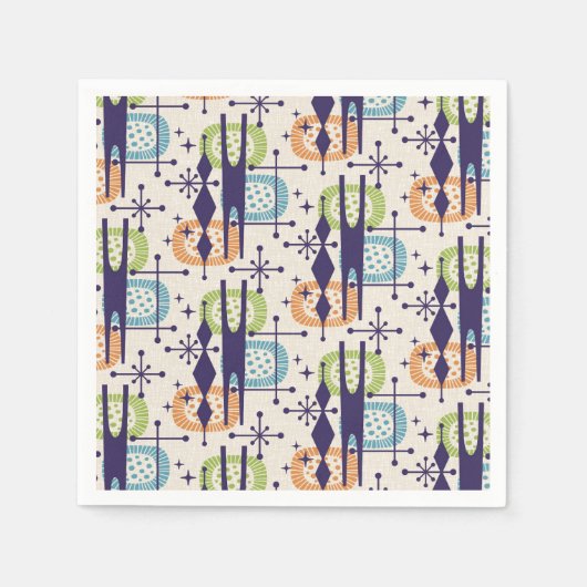 中世紀の原子モダン年齢抽象芸術パターン スタンダードカクテルナプキン (正面)