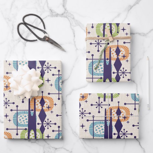 中世紀の原子モダン年齢抽象芸術パターン ラッピングペーパーシート (正面)