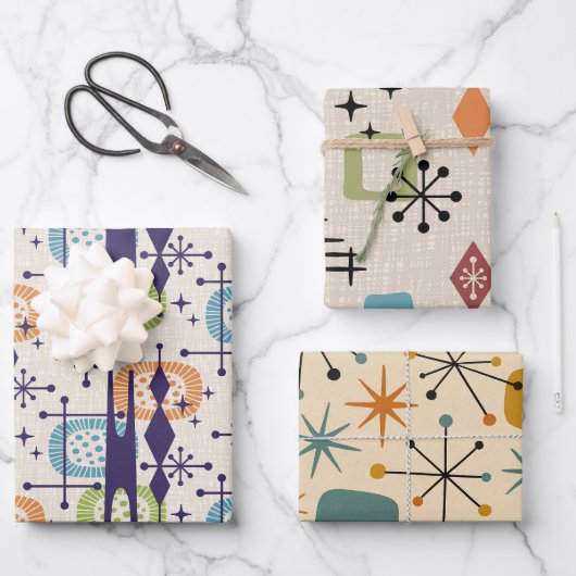中世紀の原子モダン年齢抽象芸術パターン ラッピングペーパーシート (正面)