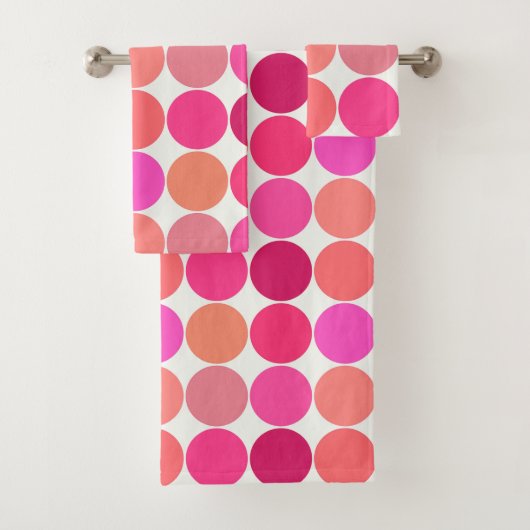中世紀の巨大な点、明るい赤紫色ピンク、サンゴ バスタオルセット (インサイチュ)