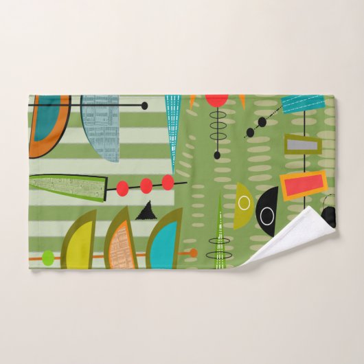 中世紀の緑のモダン抽象芸術バスタオルセット バスタオルセット (ハンドタオル)