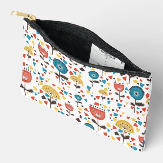 中世紀の花モダンカラフル柄 アクセサリーポーチ (見開き)