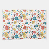 中世紀の花モダンカラフル柄 キッチンタオル (横)