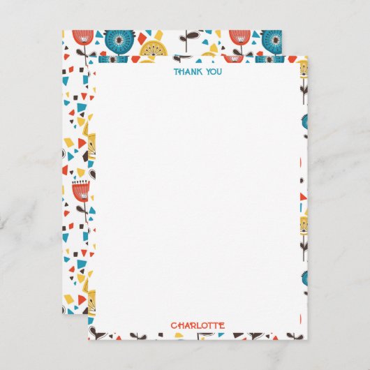 中世紀の花モダンカラフル柄 サンキューカード (正面/裏面)