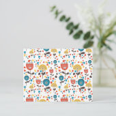 中世紀の花モダンカラフル柄 シーズンポストカード (スタンド正面)