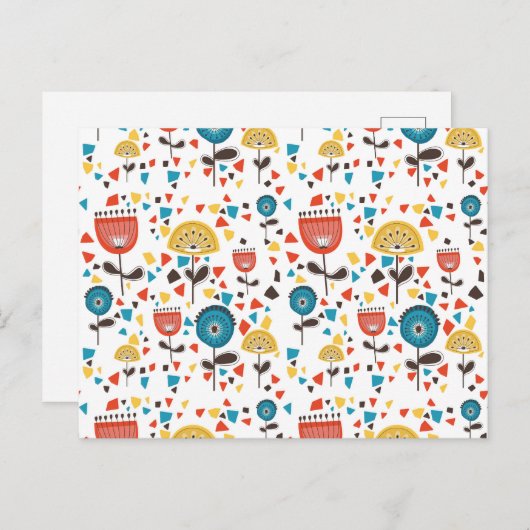 中世紀の花モダンカラフル柄 シーズンポストカード (正面/裏面)