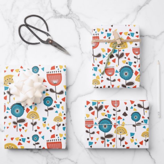 中世紀の花モダンカラフル柄 ラッピングペーパーシート (正面)