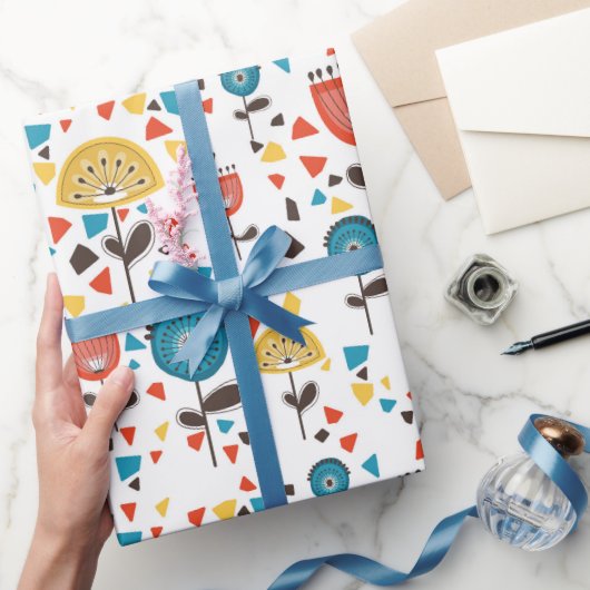 中世紀の花モダンカラフル柄 ラッピングペーパー (ギフト)