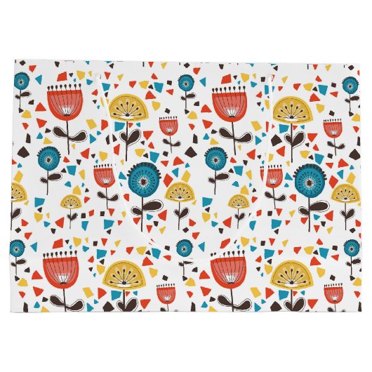 中世紀の花モダンカラフル柄 ラージペーパーバッグ (裏面)