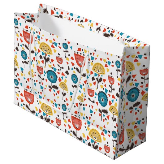 中世紀の花モダンカラフル柄 ラージペーパーバッグ (正面アングル)