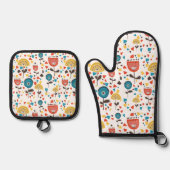 中世紀の花モダンカラフル柄 鍋つかみ&鍋敷きセット (正面)