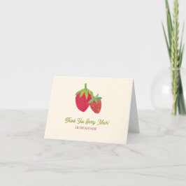 中世紀の赤いモダンイチゴの手図解入りの、写真付きので サンキューカード