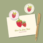 中世紀の赤いモダンイチゴの手図解入りの、写真付きので サンキューカード