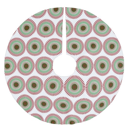 中世紀の赤と緑モダンの雪片 ブラッシュドポリエステルツリースカート (正面)