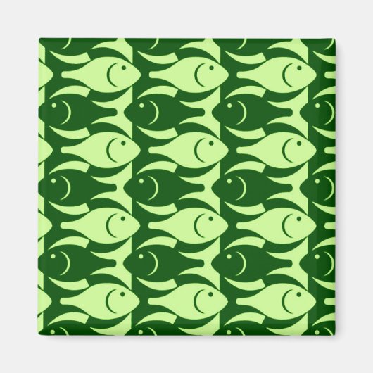 中世紀の魚モダン、ライム、ダークグリーン マグネット (正面)