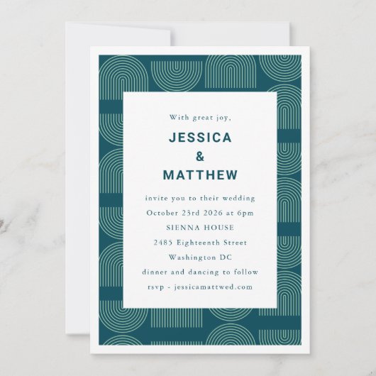 中世紀エレガントのモダンティール（緑がかった色）ユニーク結婚ズ 招待状 (正面)