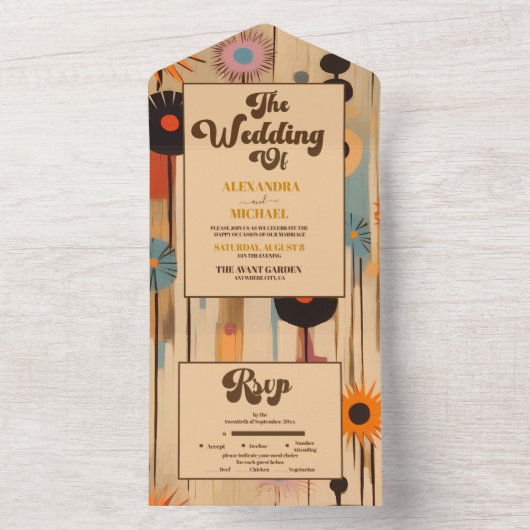 中世紀エレガントフローラ結婚ズ オールインワン招待状 (内側)