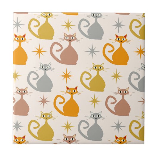 中世紀カラフルのスターバスト猫 タイル (正面)