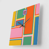 中世紀カラフル幾何モダンミニマリスト スクエア壁時計 (傾斜)