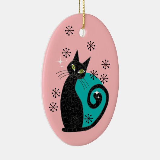 中世紀パーソナライズされた原子猫クリスマス セラミックオーナメント (右)