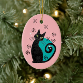 中世紀パーソナライズされた原子猫クリスマス セラミックオーナメント