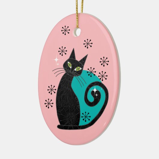 中世紀パーソナライズされた原子猫クリスマス セラミックオーナメント (左)