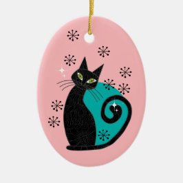 中世紀パーソナライズされた原子猫クリスマス セラミックオーナメント