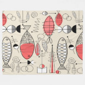 中世紀モダンのインスパイア魚の芸術 フリースブランケット (正面(横))