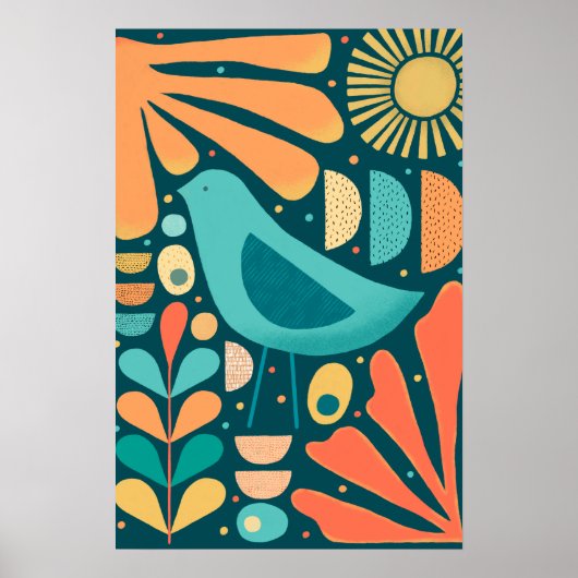 中世紀モダンのインスパイア鳥と離れの ポスター (正面)