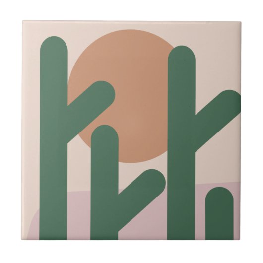 中世紀モダンのサボテンの芸術パタ自然ーン タイル (正面)