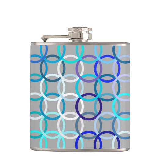 中世紀モダンの円、灰色、青、白 フラスク (正面)