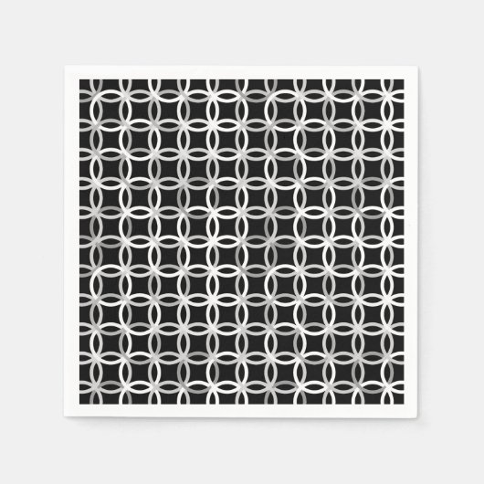 中世紀モダンの円、黒、白、灰色 スタンダードカクテルナプキン (正面)