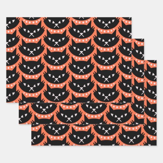 中世紀モダンの原子猫パターン ラッピングペーパーシート (セット)