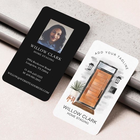 中世紀モダンの水彩木造フロントドア 名刺