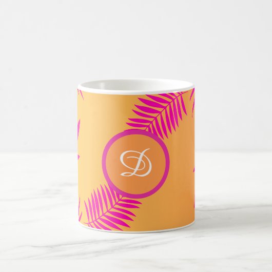 中世紀モダンの熱帯葉ピックオレンジ コーヒーマグカップ (中央)